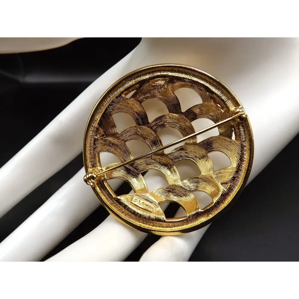 Vintage Monet Shell Pattern Brooch, Gold Plated, 2 Inches